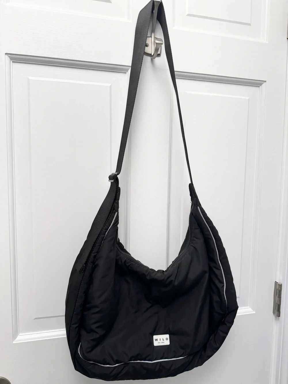 WILO The Label Black Puffer Soft Crescent Hobo Bag, Adjustable Strap